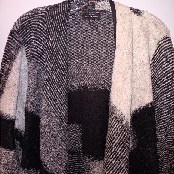 EUC Lucky Brand 2X Gray Black Waterfall Style Cardigan NICE! - Picture 2 of 4